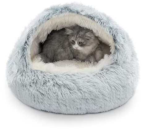 CATISM Katzenbett Waschbar Katzenschlafplatz für Katzen Plüsch Haustier Katzenkopfkissen Katzenkissen Flauschiges Kätzchen Welpen Kuschelbett Haustierbett Grau - XL(60cm)