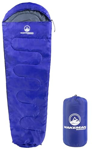 Wakeman Outdoors Mummy Sleeping Bag for Adults Rated to 25°F, Blue