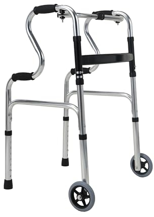 Comforyou Folding Lightweight Aluminum Walking Frame, Adjustable Height Mobility Walking Aid with 2 Wheels,Standard Walkers for Seniors Elderly Disabled