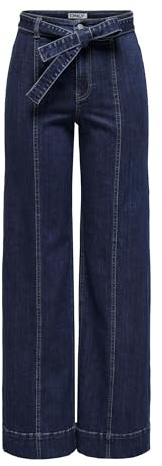 ONLY Jean à Jambe Large ONLMADISON Taille Haute Wide Leg Fit Jeans Dark Blue Denim L 34 Dark Blue Denim L / L34
