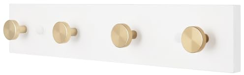 HASWARE Wall Mount Door Hook for Entryway - Coat Rack Hanger for Hat Key Bag Clothing - Modern White Wood Panel 40CM 16 with 4 Gold Aluminum Alloy Hooks for Bedroom Decorative Housewife