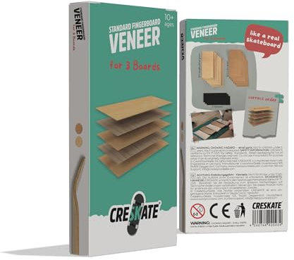 CRESKATE Standard Fingerboard Veneer – Set für 3 Boards, 55×125 mm Echtholzfurnier + Griptape – Made & Engineered in Germany