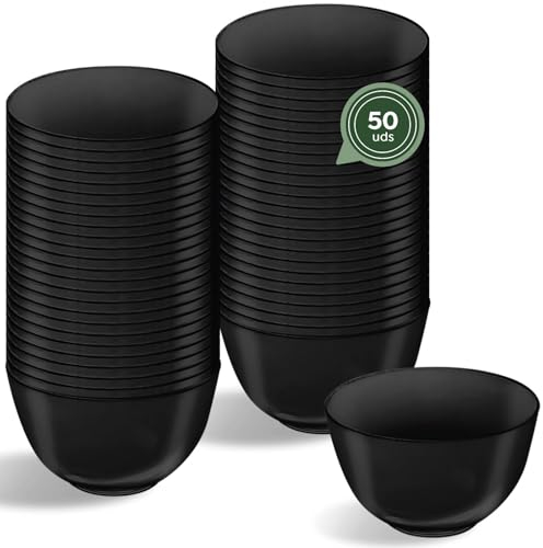 Horeca Collection - 50 Uds Bol Redondo Negro 130 cc - 7,5 x 4,5 cm - Vasitos Aperitivos Plastico - Vasitos para Postres - Catering - Cuencos - Vasos - Finger Food
