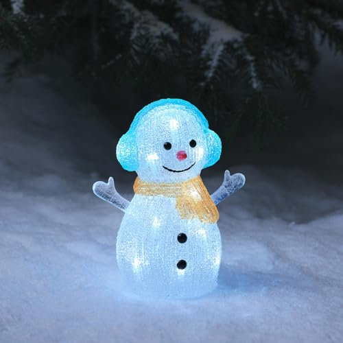 Lights4fun 22cm Acryl LED Schneemann Figur innen Weihnachtsfigur Schneemann Weihnachtsdeko Innen Weihnachtsbeleuchtung Indoor