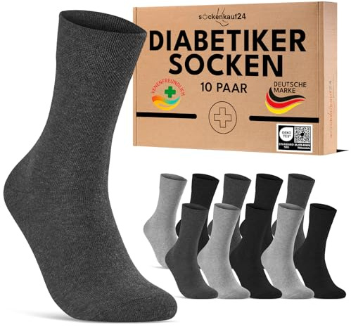 sockenkauf24 Calcetines Diabéticos Hombre Mujer 39-42 sin Elástico y sin Costuras con Cintura de Confort Algodón Negro Gris Antracita 10 Pares