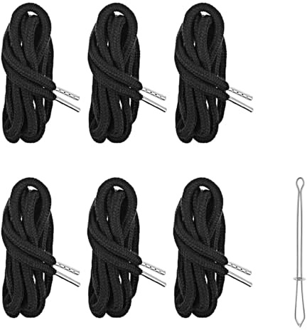 AOZUO 6PCS Drawstring Cords Replacement, 51.1in Replacement Clothing Drawstring Waist String Hoodie Hood Cord with 1 Piece Easy Threader for Shorts Pants Sweatpants Sweatshirt Jackets Coats Bag(Black)