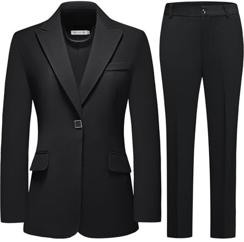 MODFUL 2 Piece Business Suit for Women Notch Lapel Blazer Set,Black,XS