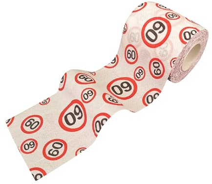 Tiwoca Regalo per il 60° compleanno – Carta igienica rossa bianca con effetto cartello stradale numero 60 – Decorazione di compleanno originale e divertenti idee regalo per uomini e donne