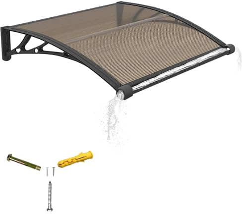24x63 Inch Door Awning with Built-in Drainage - 2-Panel Polycarbonate Design for UV/Rain/Snow Protection - Sturdy Exterior Awnings for House Porch, Patio & Deck