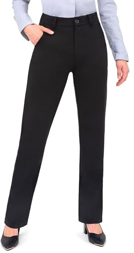 Bamans Pantalon de costume pour femme noir, pour les affaires et les loisirs, avec poches, droit et sans plis, à la mode et élégant, ample, L