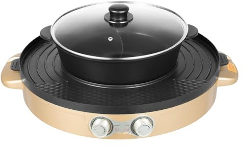 Mermajestic 2 200 W Hot Pot elektrisk med grillplatta, 2-i-1-design för fondue och BBQ med avtagbar fondue-kruka, 44 cm i diameter, non-stick-beläggning, hotpot för familjefester och fester