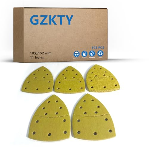 GZKTY 105 stycken sandpapper triangulär slipset 105 x 152 mm, P40/P60/P80/P120/P180/P240/P320x15, 11-hål för multislipmaskin PSM 100A, PSM 160, PSM 200 AES, PSM 18, för trä, metall