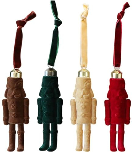 4 Pezzi di Figure di Soldatini Schiaccianoci Floccati, Ornamenti Natalizi Schiaccianoci, Pendenti per Albero di Natale, Figure di Schiaccianoci Appese, per, Porta, Ufficio