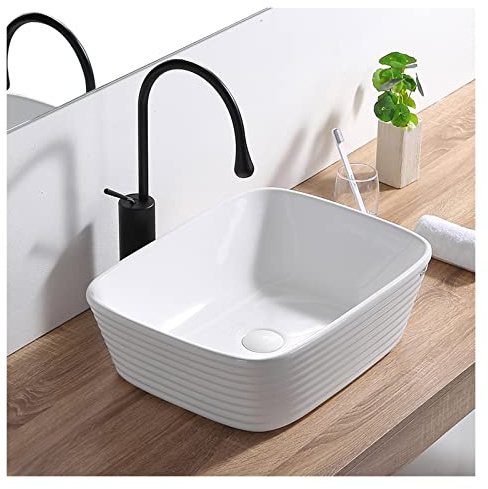 Lavabos de tocador Fregadero rectangular de porcelana 20,1 x 15,3 pulgadas, lavabo blanco sobre encimera baño, artístico, sin accesorios