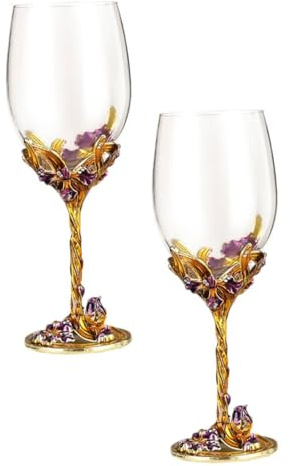 Mipcase Copa de Whisky Esmaltada Dorada 2 Piezas Cáliz de Vino de Cristal Diseño Iris para Bodas Hogar y Eventos Vidrio Transparente Resistente y Seguro