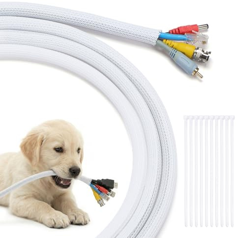 Yecaye 10ft - 1/2 inch Cord Protectors from Pets no Chew, White