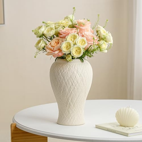Tall Ceramic Flower Vase, 10 inch Rustic Vase Decorative Textured Vases for Home Decor, Unique Farmhouse Vases for Bedroom Living Room Table Centerpieces Shelf Cabinet Wedding Decorations