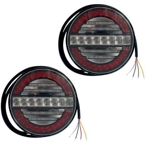 MelTruck 2 x LED-bakljus släpvagn 3-kammare bakljus dimbakljus smal 12 V 24 V 36 V rund 140 mm med E9-godkännande för lastbil, personbil traktor