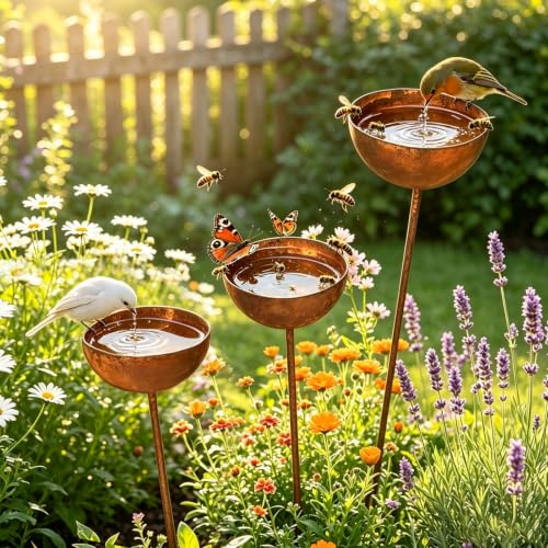 SLIAXINT 3 Pièce Abreuvoir Oiseaux Exterieur sur Pied Bassin Bain Oiseau | bird bath baignoire métal mangeoire pour oiseaux sauvages décorations de jardin vintage convient pour extérieurs prairies