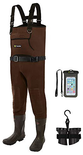 TIDEWE Neoprene Waders, Cleated Bootfoot Men Chest Waders, Waterproof Fishing & Hunting Chest Waders Brown Size 9