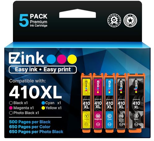 Remanufactured 410 Ink Cartridges Replacement for Epson 410 410XL Printer Ink Cartridges 5 Pack Work with Expression XP-7100 XP-640 XP-830 XP-530 XP-630 XP-635 Black Cyan Magenta Yellow Photo Black