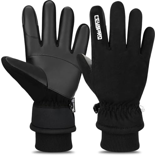Cevapro Winterhandschuhe Herren Handschuhe Winddichte Damen Wasserdicht mit Touchscreenhandschuhe 3M Thinsulate Isolierung(-20°C) Für Skifahren Wandern rutschfeste Laufhandschuhe, Schwarz, M