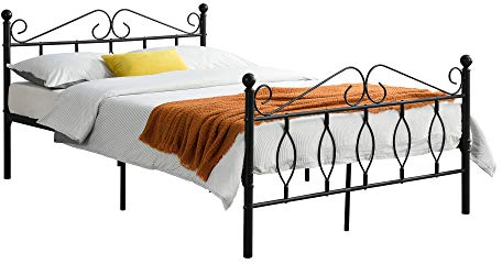 [en.casa] Metallbett 140x200 cm Doppelbett mit Kopf-und Fußteil Bettgestell Gästebett Metallgestell mit Lattenrost bis 300kg Schwarz