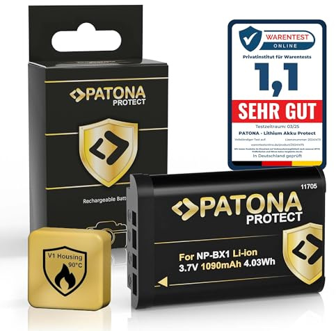 PATONA Protect NP-BX1 Akku 1090mAh Ersatzakku kompatibel mit Sony CyberShot DSC-RX1 R RX1 RX100 II III IV V VI VII M HX50 HX60 HX80 HX90 HX99 HX400V WX300 WX500 DSC-RX100 DSC-HX50 NPBX1 NP BX1