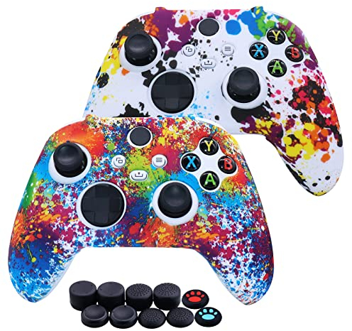 [2 Stück] Jusy Silikon Hülle für Xbox Series X/S Controller, Anti-Rutsch Anti-Schweiß Controller Hülle Skin Case x 2 mit FPS PRO Thumbsticks Thumb Grips Aufsätze x 10 (Graffiti)