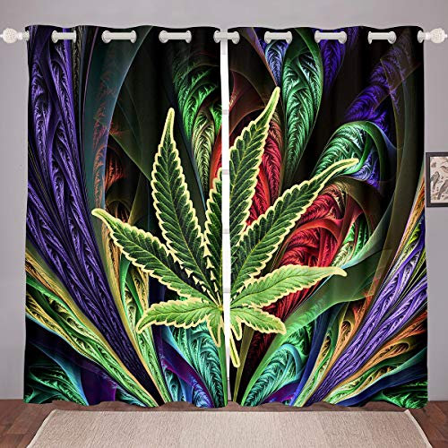 Cortinas de Hojas de Cannabis para niñas, niños, Marihuana, Hojas de malezas, Cortinas de Ventana cáñamo botánico, Cortinas de Ventana de Lujo,de Plantas, tratamientos de Ventana, W46 x L72