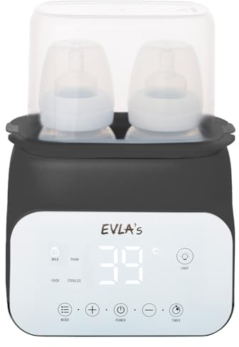 EVLA’S Baby Bottle Warmer, Multi-Function Feeding Bottle Warmer, Fast and Accurate Breastmilk and Formula Milk Warmer with Timer, Defrost, Keep Warm, Baby Food Jar Heating Functions, Dark Gray