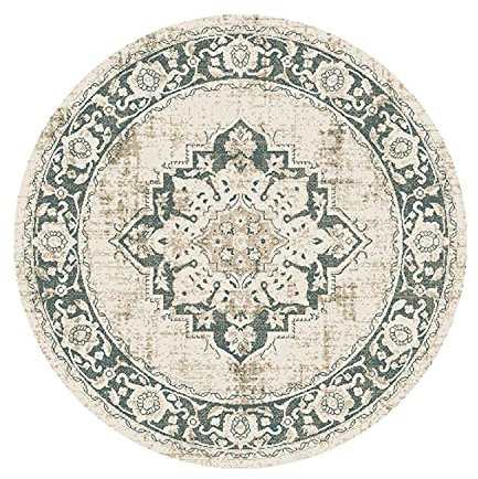 FRAAI | Home & Living Teppich Vintage Rund - Spring Medaillon Creme Grün - Polypropylen - Kurzflor - Vintage - Boho, Orientalisch - Wohnzimmer, Esszimmer, Schlafzimmer - Carpet