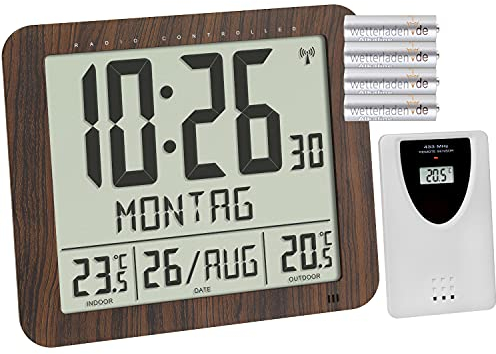 TFA Dostmann 60.4518.08 Digitale Funk-Wanduhr mit Temperaturanzeige (braun mit Batterien)