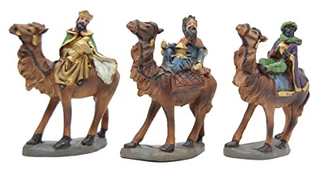 Aries Boutique Tamano 10cm Los 3 Reyes Magos, Figuras de Camello, Belén, Exhibición de Navidad, Pintado a Mano. Pantalla Interior/Exterior.