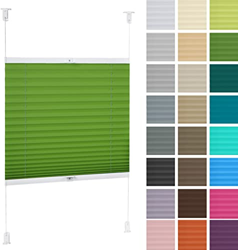DECOOR Plissee ohne Bohren 90cm x 120cm Faltrollo Rollo für Fenster und Tür Nicht-invasive Fensterjalousien guter Sichtschutz und Sonnenschutz Breite der Überlappung 2 cm Grün