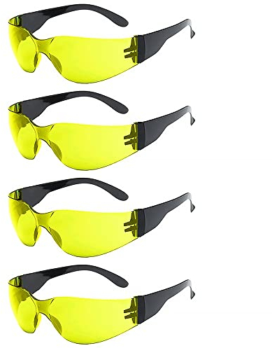 Lot de 4 lunettes de sécurité, revêtement antibuée et anti-rayures - Verres de protection renforcés et résistants - Lunettes de protection des yeux pour un ajustement parfait - Jaune