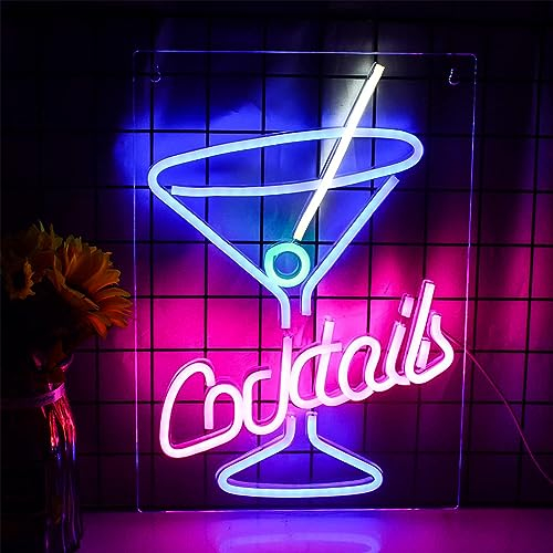 Cocktails Neon Light Sign, Neon Light Bar Neon Sign for Wall Decor For Home Bar, Acrylic Light Up Signs Neon Wall Light for Pub Restaurant Wedding Party Decorations Gift