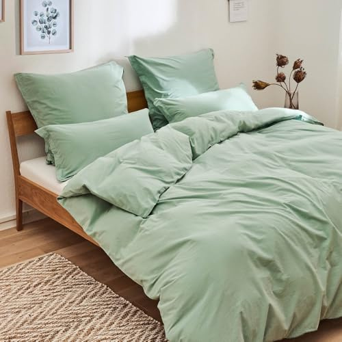 Blumtal Ropa De Cama 135x200 Cm Algodón 100% - Certificación OEKO-TEX - Diseño Lino - Stone Washed Verde - Funda Nórdica 135x200 Y Almohada 80x80
