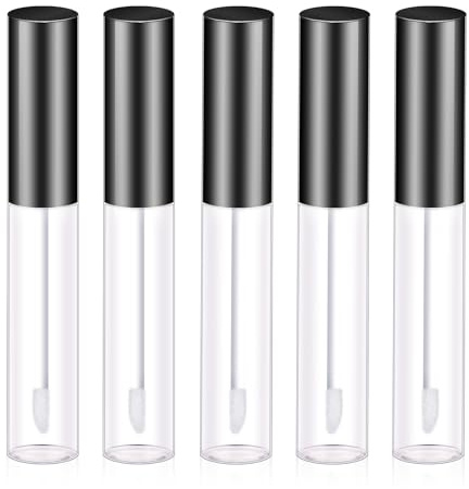 Molain 10 ml tomma läppglansrör, 5 x tomma läppglitterrör, påfyllningsbara läppbalsambehållare, mini genomskinliga tomma rör för läppglans, balsam
