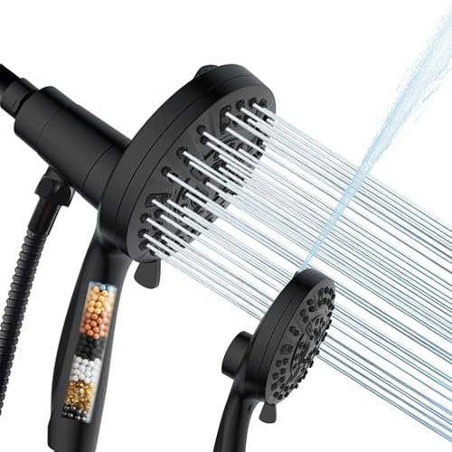 Fyhib Filtered Shower Head with Handheld - 10 Spray Modes High Pressure Handheld Shower with Filter Spray Combo, Magnetic Shower Heads, With 60-Inch Long Hose（Matte black）
