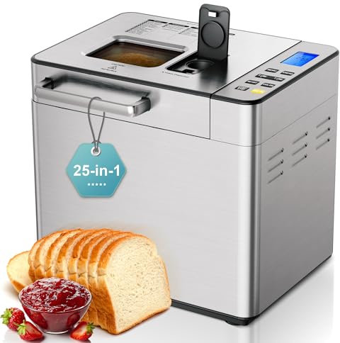 EUHOMY 25-in-1 Bread Maker Machine 2LB Breadmaker, Bread Machines with Nut Dispenser and Yeast Dispenser, 3 Loaf Sizes 3 Crust Colors, Dough Maker with Customized Options, Gluten-Free, Recipe, Gifts