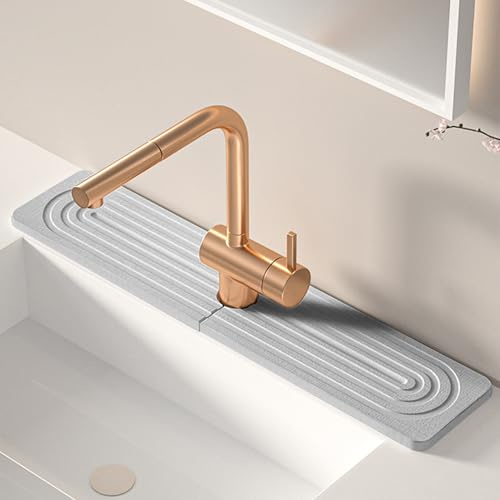 Volminex Kitchen Sink Faucet Mat, Diatomaceous Earth Quick Dry Sink Splashback Drying Mat, Kitchen Faucet Super Absorbent Mat, Quick-Drying Water Absorbing Stone Tray (Light Gray, 18.1 x 3.9)