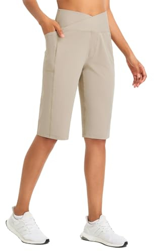 baleaf Pantaloncini da donna Bermuda Capri Yogahose con tasche Gamba larga Pantaloni dritti Vita alta Pantaloni larghi Lounge Activewear Pantaloni casual estivi, cachi, XL