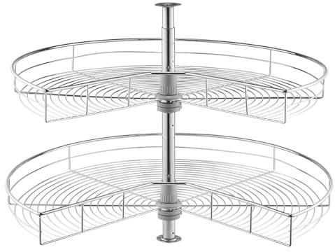 VEVOR nierenförmiger Chrom-Eck-Organizer 80 cm drehbare Gewürzregal Organizer, 2-stufiges höhenverstellbares Lagerregal (27 kg belastbar), Lazy Susan-Ersatzregal aus Karbonstahl für Schrankecken