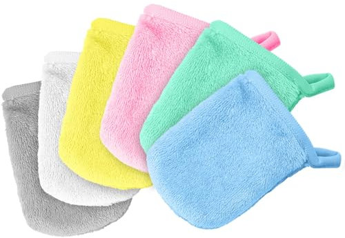 NISENTIA Waschhandschuhe Frottee, 6er Waschlappen Gesicht aus Flanell, Waschhandschuh Körper Baumwolle Bunt für Gesicht Körper Kinder & Erwachsene 11x8cm