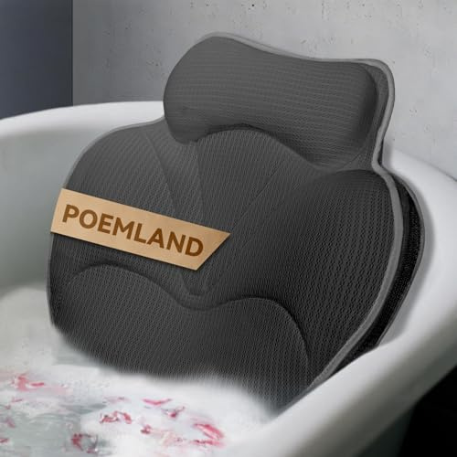 Badewannenkissen – Nackenkissen Badewanne aus 5D Air Mesh, Badekissen für Badewanne, 54 Rutschfestes Kopfkissen, Schnelltrocknend, Weiches Kissen für Badewannen (Grau)