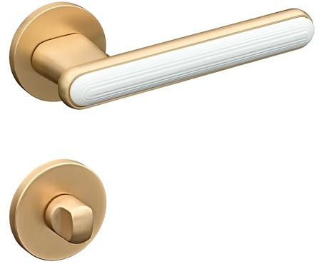 Gavroche Dörrhandtag dörrhandtag handtagsset rosettset runt guld matt vit Zamak BB PZ WC set innerdörr badrum sovrum modern design dörrbeslag set (WC badrum, guld matt/vit)