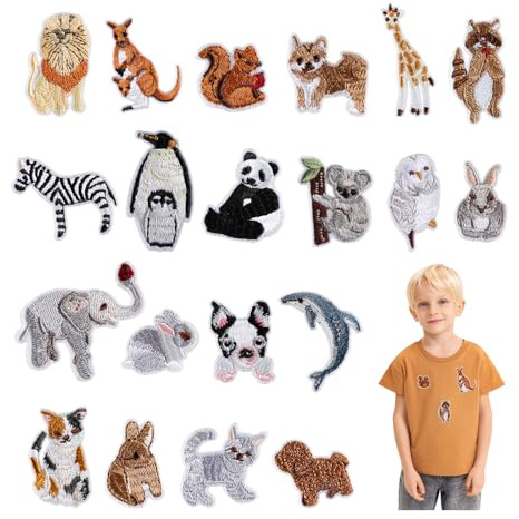 YZROHYI 20 Pezzi Toppe Adesive per Tessuti Animali,Toppe da Cucire Animali,Toppa Ricamata Animale,Toppa Termoadesive Bambini,Adesivi Vestiti da Stirare,Applicazioni per Tessuti Termoadesive