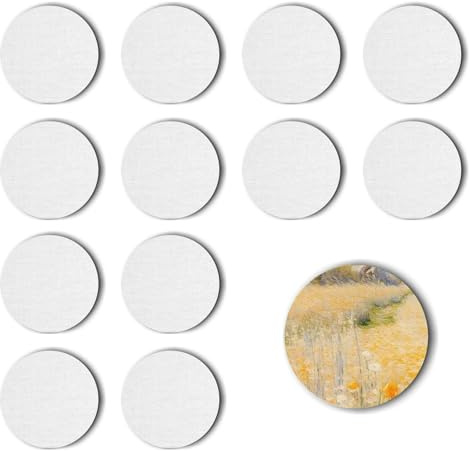 12 Stück Leinwand-Set zum Bemalen – Magnetische Baumwoll-Leinwände für Acryl-, Öl- & Gouachefarben inkl. Strukturpaste (Kreisförmig 12)