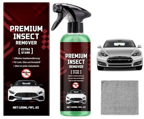 Uoqpty Nettoyant pour Carrosserie - 120 ML Liquide Éliminateur de Sève d'arbre pour Vitre - Spray Polyvalent Action Rapide pour Détail de Peinture avec Chiffon pour Véhicule Camion